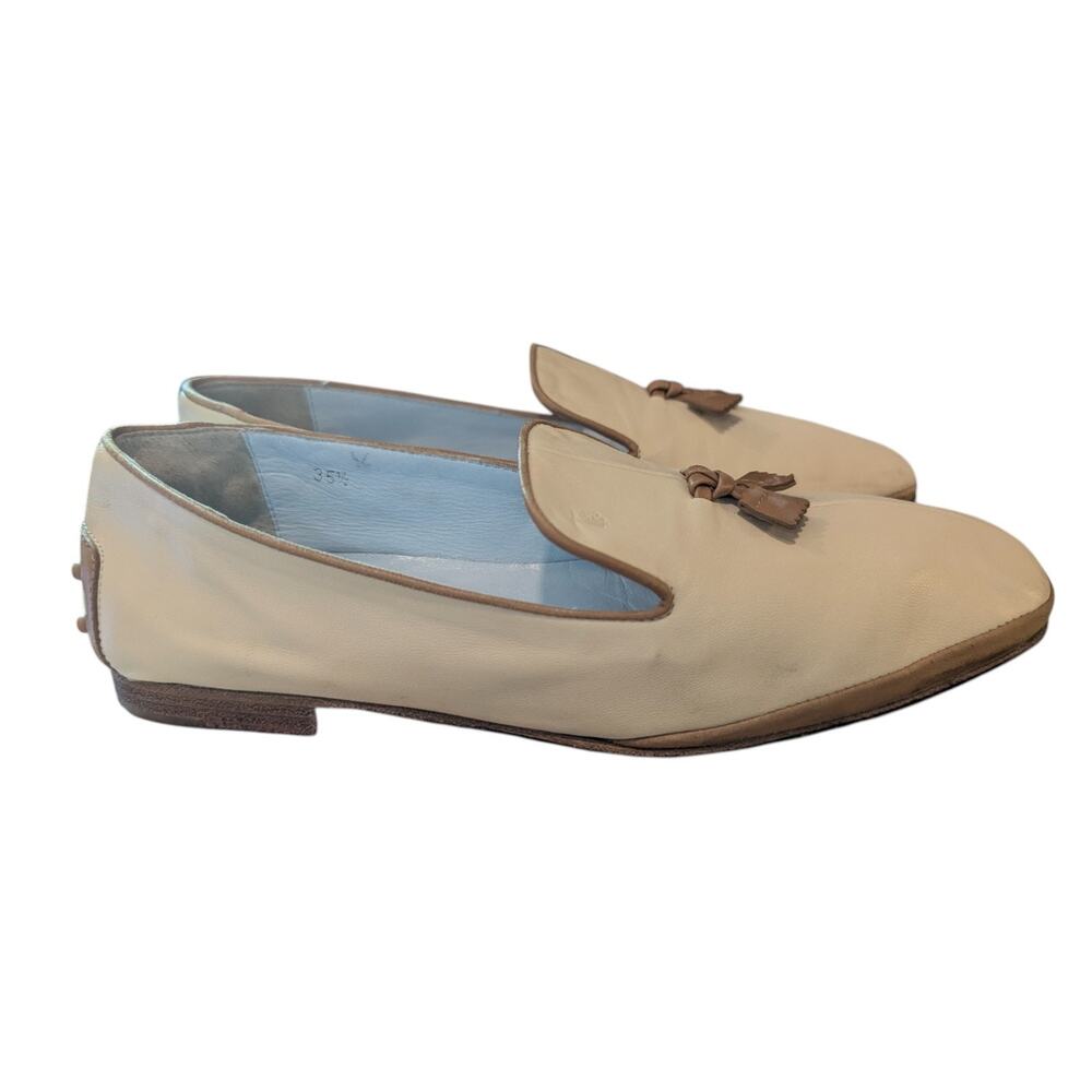TOD'S Italian Cream Tan Tassled Leather Driving Loafers Size 35 1/2